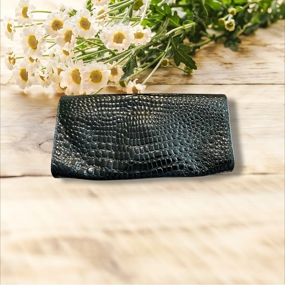 Carlos Falchi Black Fatto a Mano Crocodile-Embossed Clutch - Picture 1 of 4